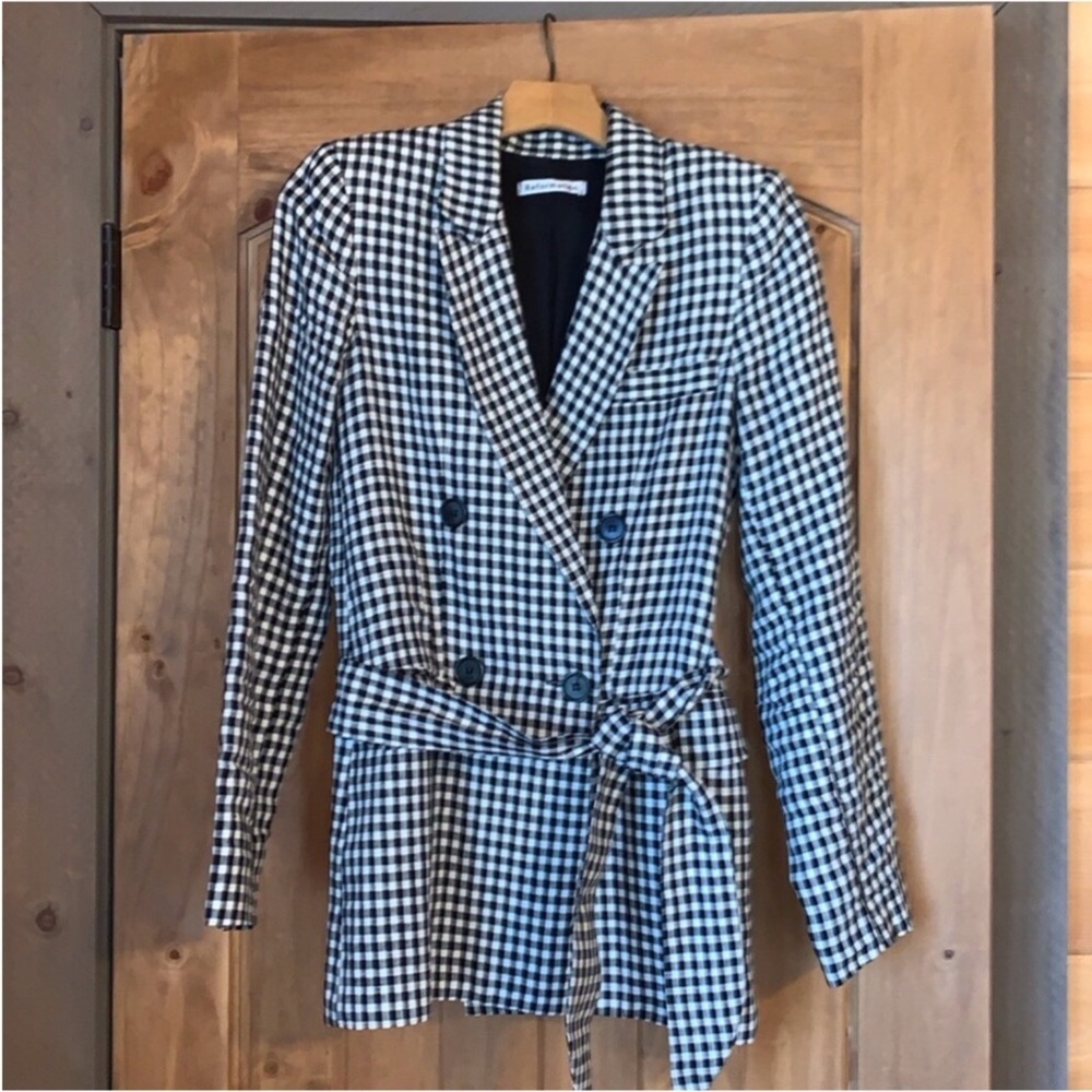 Reformation Rae black checkered / gingham print blazer jacket Size XS - Picture 5 of 15